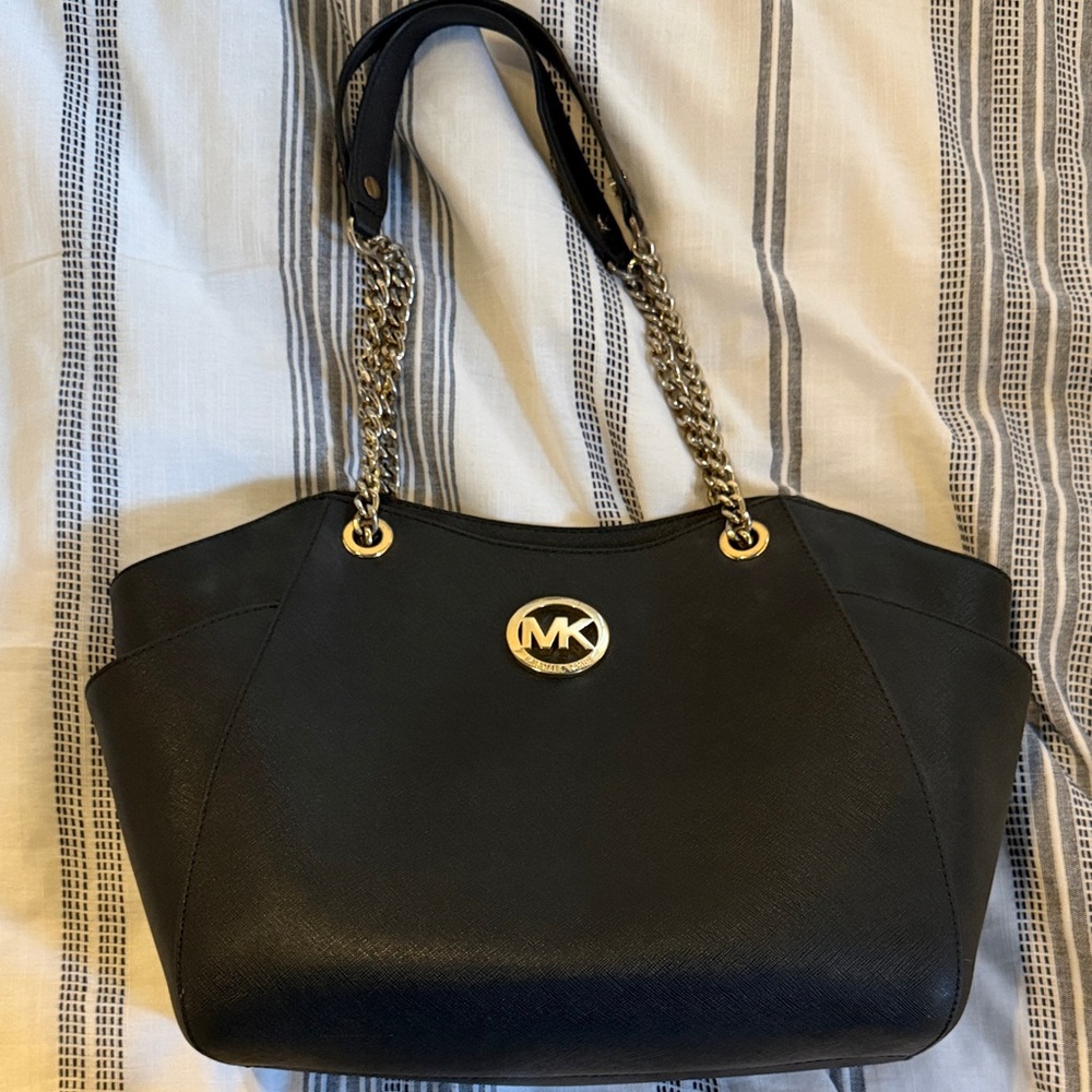 Michael Kors Black Shoulder Bag with Gold Accents